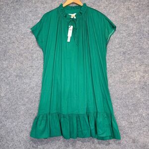 Anthropologie Pleated Swing Dress Womens Medium Mock Neck Dark Green NEW NWT
